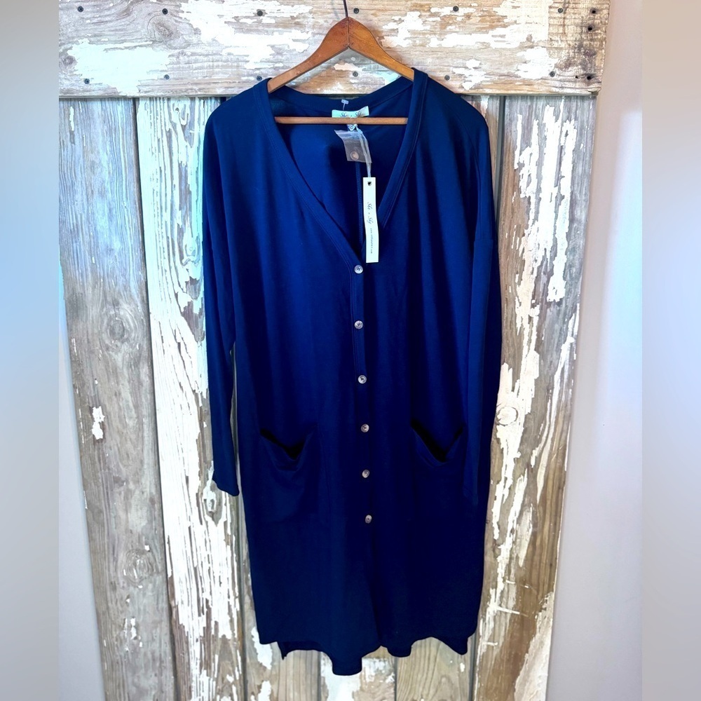 She + Sky Navy Blue Duster Cardigan NWT Size Small or Medium